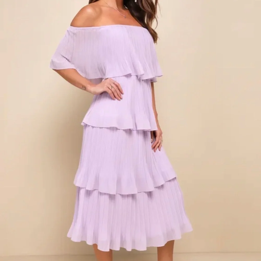 NWT- Lavender Off-the-shoulder Ruffle Midi Dress Purple - Size L - Picture 3 of 8